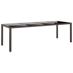 Table de jardin avec dessus en verre marron r&eacute;sine tress&eacute;e
