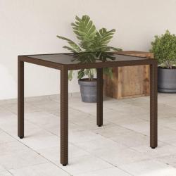 Table de jardin avec dessus en verre marron r&eacute;sine tress&eacute;e