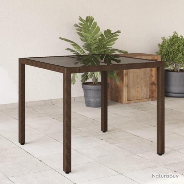 Table de jardin avec dessus en verre marron r�sine tress�e alsavelo