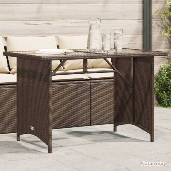 Table de jardin avec dessus en verre marron 110x68x70 cm rotin alsavelo