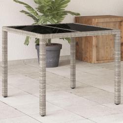 Table de jardin avec dessus en verre gris clair r&eacute;sine tress&eacute;e
