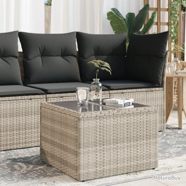 Table de jardin avec dessus en verre gris clair r�sine tress�e