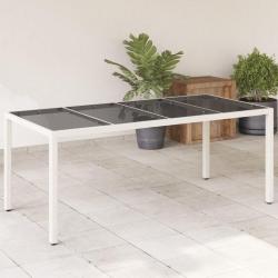 Table de jardin avec dessus en verre blanc r&eacute;sine tress&eacute;e