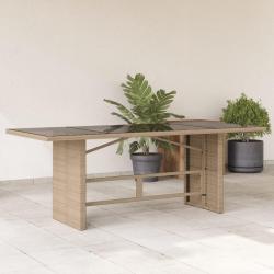 Table de jardin avec dessus en verre beige r&eacute;sine tress&eacute;e