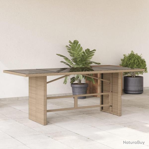 Table de jardin avec dessus en verre beige r�sine tress�e