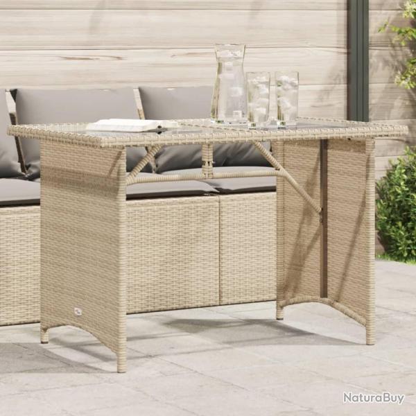 Table de jardin avec dessus en verre beige 110x68x70 cm rotin alsavelo