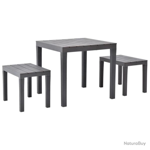 Table de jardin avec 2 bancs Plastique Marron