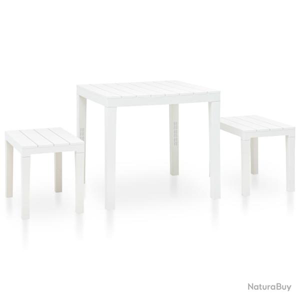 Table de jardin avec 2 bancs Plastique Blanc
