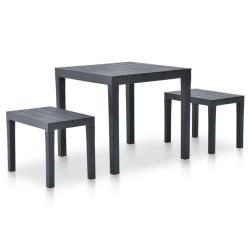 Table de jardin avec 2 bancs Plastique Anthracite alsavelo