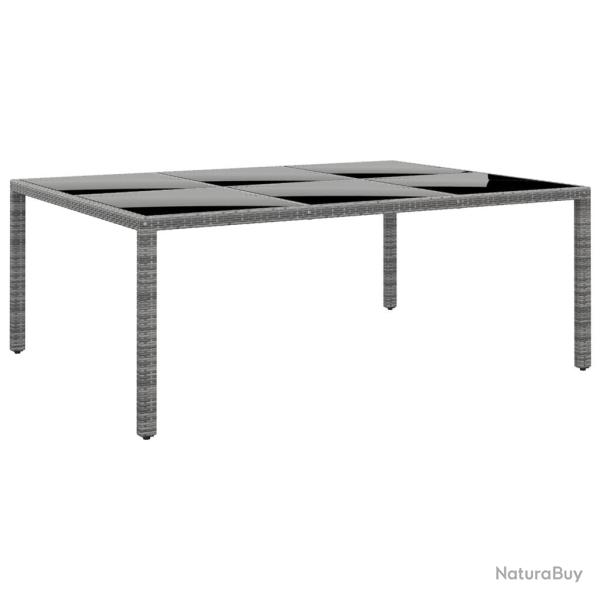 Table de jardin 200x150x75 cm Verre tremp/rsine tresse Gris alsavelo