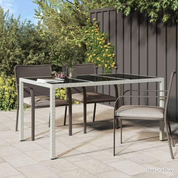 Table de jardin 150x90x75 cm Verre tremp�/r�sine tress�e Blanc alsavelo