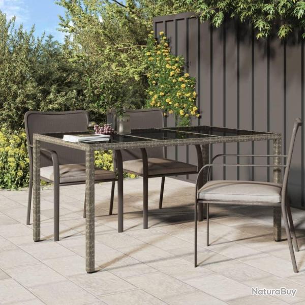 Table de jardin 150x90x75 cm Verre tremp et poly rotin Gris alsavelo