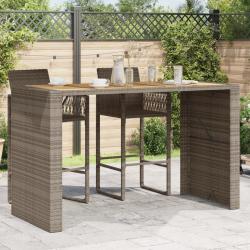 Table de bar de jardin et dessus en bois acacia r&eacute;sine tress&eacute;e