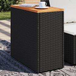Table d'appoint de jardin avec plateau en bois noir 58 x 27,5 x 55 cm en r&eacute;sine tress&eacute;e