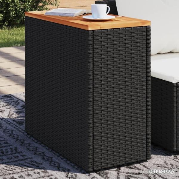 Table d'appoint de jardin avec plateau en bois noir 58 x 27,5 x 55 cm en r�sine tress�e