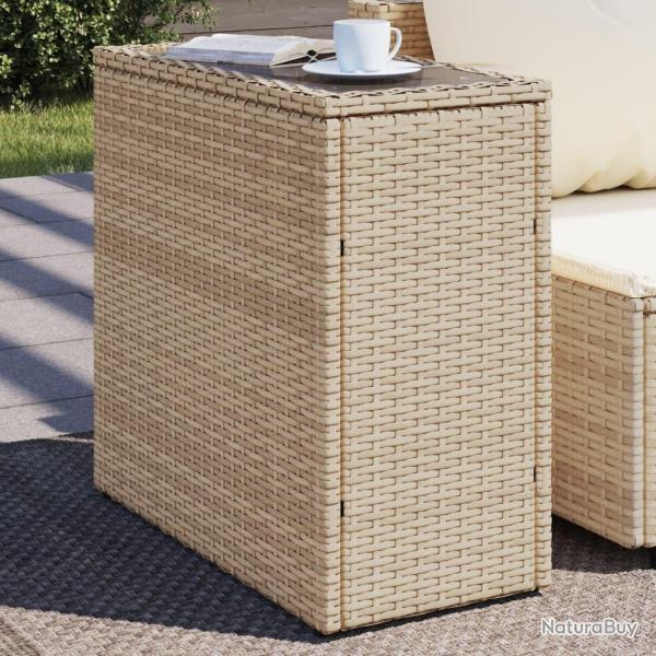 Table d'appoint de jardin avec dessus en verre beige rotin