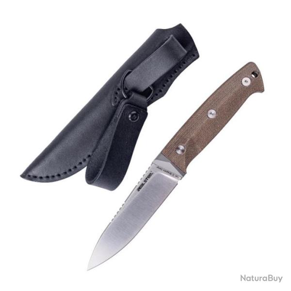 Couteau Real Steel Black Thorn Manche Micarta Naturel & Titane Lame Acier K110 Etui Cuir RS3621NM