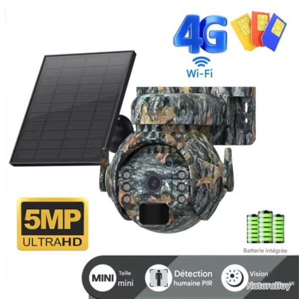 Cam�ra solaire 4G 360� wifi - Chasse, surveillance animale, camouflage, batterie, SIM, 3MP - Promo
