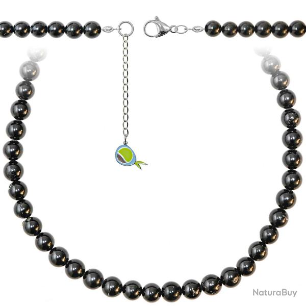 Collier en spinelle noir - Perles rondes 8 mm - 38 cm