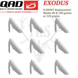 QAD EXODUS Pack de 9 lames de rechange pour pointes de chasse 85, 100 et 125 grains Standard ou Swep