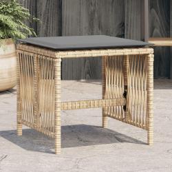 Tabourets jardin et coussins lot de 4 m&eacute;lange beige 41x41x36 cm