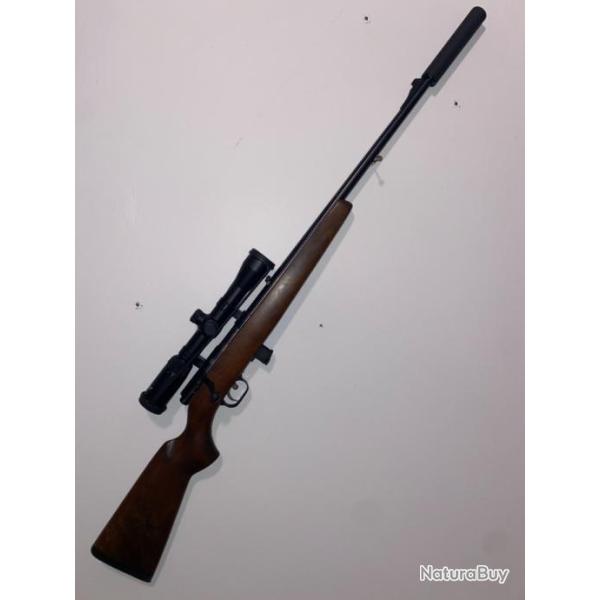 Carabine 22lr Weihrauch RWS HW66 mod�rateur de son, Lunette BSA , chargeur 8 coups + adaptateur mono