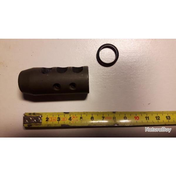 frein de bouche taill� dans la masse en acier 6cm avec sa bague de s�rage 5/8-24 Unef Cal 7.62/308