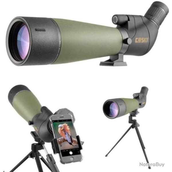 Longue Vue �tanche 20-60x80 avec Tr�pied & Adaptateur Smartphone pour la Chasse Tir Observation