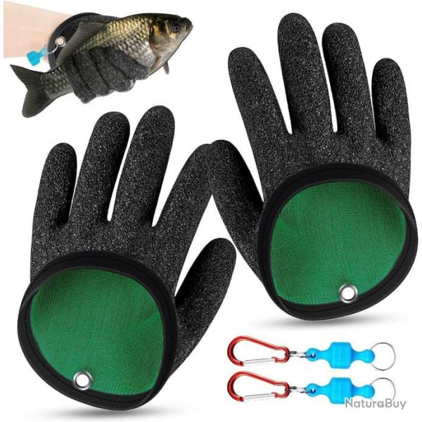 2 Pcs Gants De P�che Anti Morsures Pour le Silure Le Brochet le Sandre Avec Attache Rapide