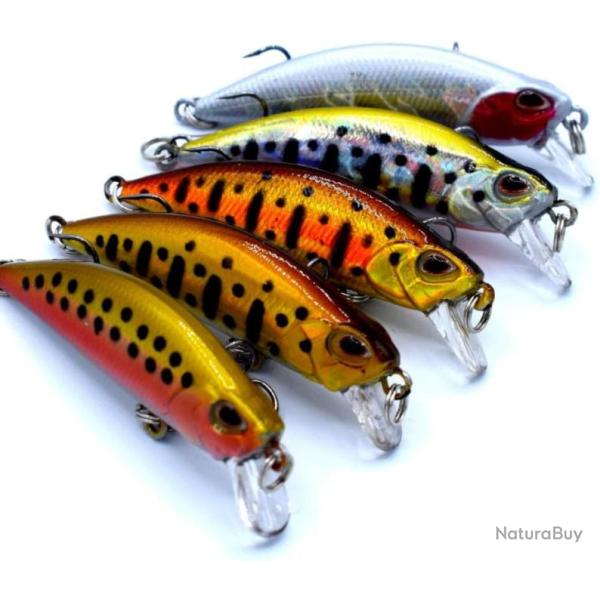 Poisson Nageur Truite 6cm, Le Pack de 5 leurres de p�che Leurres Dur 5 Grammes
