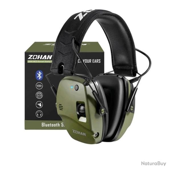 Casque Antibruit �lectronique Bluetooth  Protection Auditive Tactique pour Tir Chasse Vert