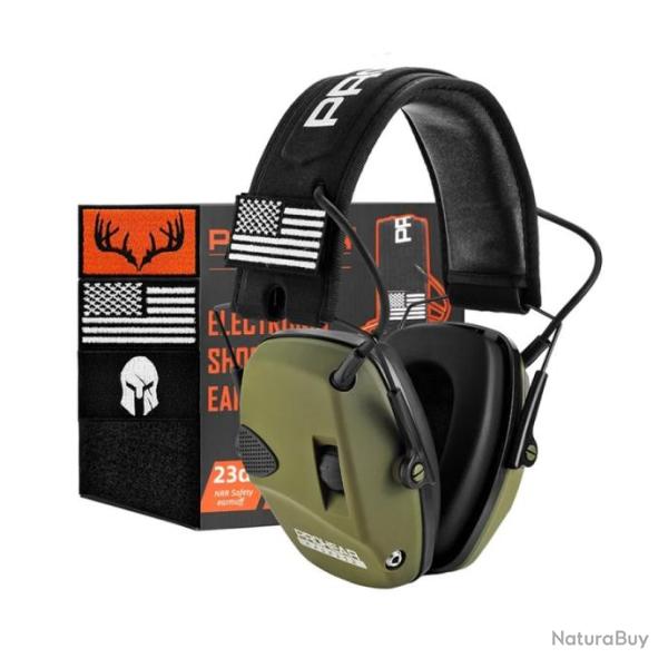 Casque Antibruit �lectronique  Protection Auditive Tir et Chasse R�duction du Bruit NRR 22dB Vert