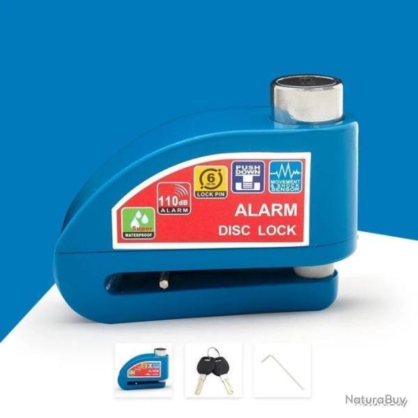 ANTIVOL BLOQUE DISQUE ALARME 110DB POUR DEUX-ROUES - BLEU - LIVRAISON GRATUITE
