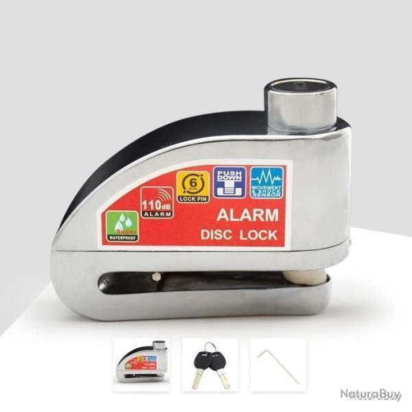 ANTIVOL BLOQUE DISQUE ALARME 110DB POUR DEUX-ROUES - GRISE - LIVRAISON GRATUITE