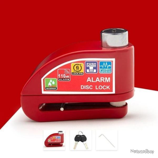 ANTIVOL BLOQUE DISQUE ALARME 110DB POUR DEUX-ROUES - ROUGE - LIVRAISON GRATUITE