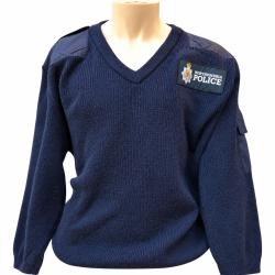 Pullover col en V bleu marine - 100% laine Force de L'Orde Anglaise - Taille XXL Made in UK