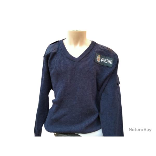 Pullover col en V bleu marine - 100% laine Force de L'Orde Anglaise - Taille XXL Made in UK  4a.