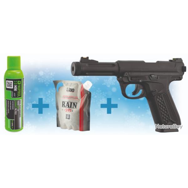 Pack complet comprenant une r�plique de pistolet GBB AAP-01 avec un sachet de bille, une bouteille d