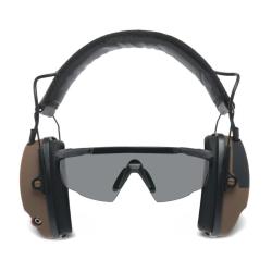 KIT COMBO CASQUE ANTIBRUIT ACTIF BLUETOOTH ET LUNETTES BALISTIQUES Marron