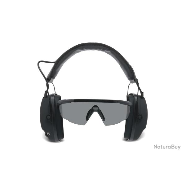 KIT COMBO CASQUE ANTIBRUIT ACTIF BLUETOOTH ET LUNETTES BALISTIQUES Noir
