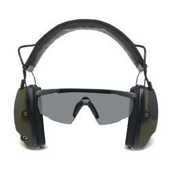 KIT COMBO CASQUE ANTIBRUIT ACTIF BLUETOOTH ET LUNETTES BALISTIQUES Vert