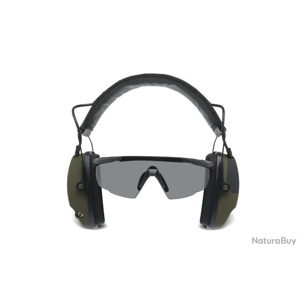 KIT COMBO CASQUE ANTIBRUIT ACTIF BLUETOOTH ET LUNETTES BALISTIQUES Vert