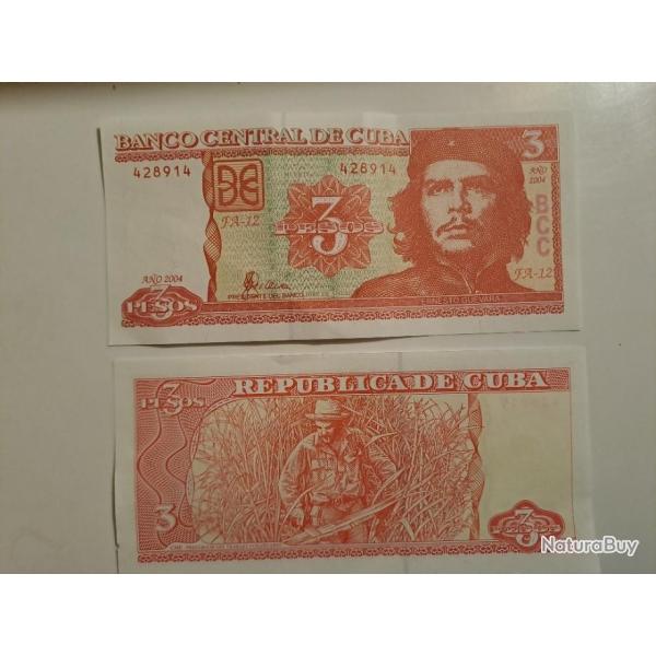 collection  Billet de "  LE CHE GUEVARRA  3 PESOS  "   428914  - REPUBLICA BANQUE CENTRALE -