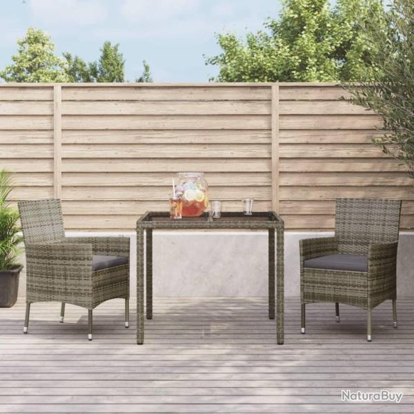Ensemble � manger de jardin 3 pcs coussins gris r�sine tress�e