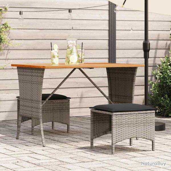 Ensemble � manger de jardin 3 pcs coussins gris r�sine tress�e