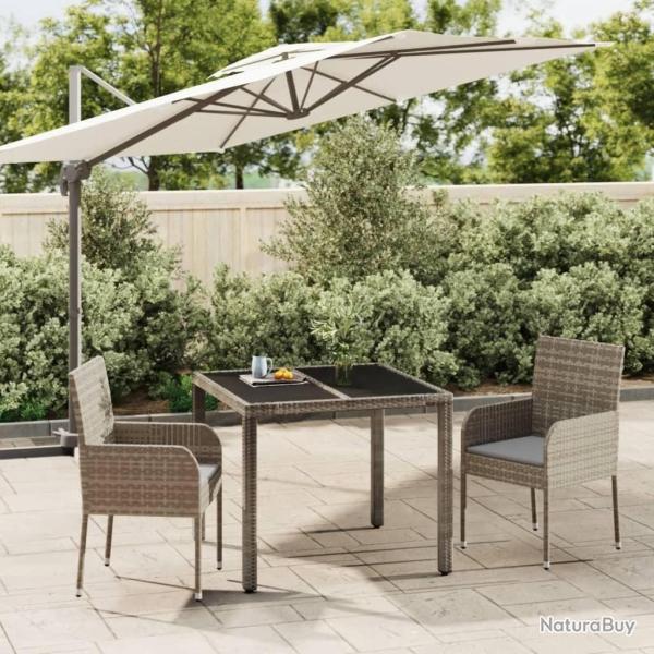 Ensemble  manger de jardin 3 pcs coussins gris rsine tresse alsavelo