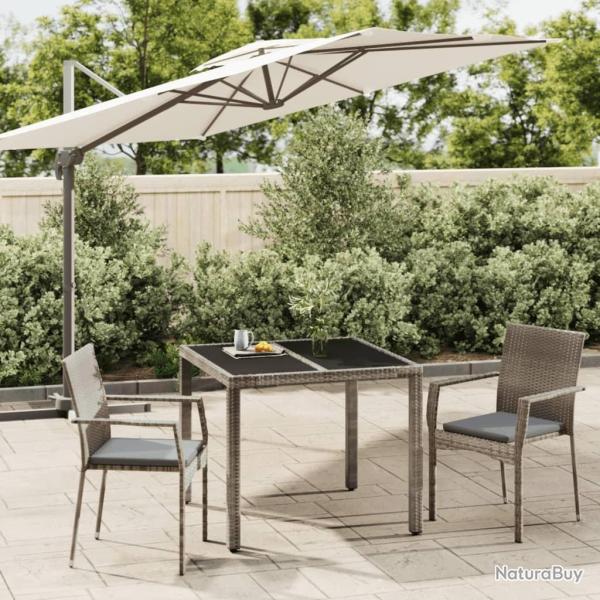 Ensemble � manger de jardin 3 pcs coussins gris r�sine tress�e alsavelo