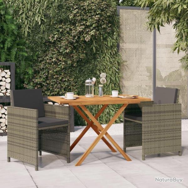 Ensemble � manger de jardin 3 pcs avec coussins Gris