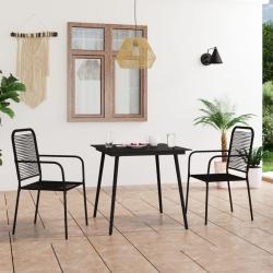 Ensemble &agrave; manger de jardin 3 pcs Corde en coton et acier Noir alsavelo