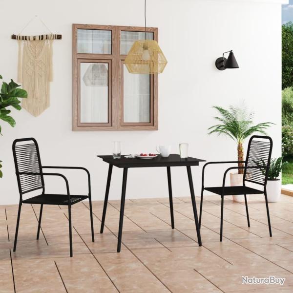 Ensemble � manger de jardin 3 pcs Corde en coton et acier Noir alsavelo